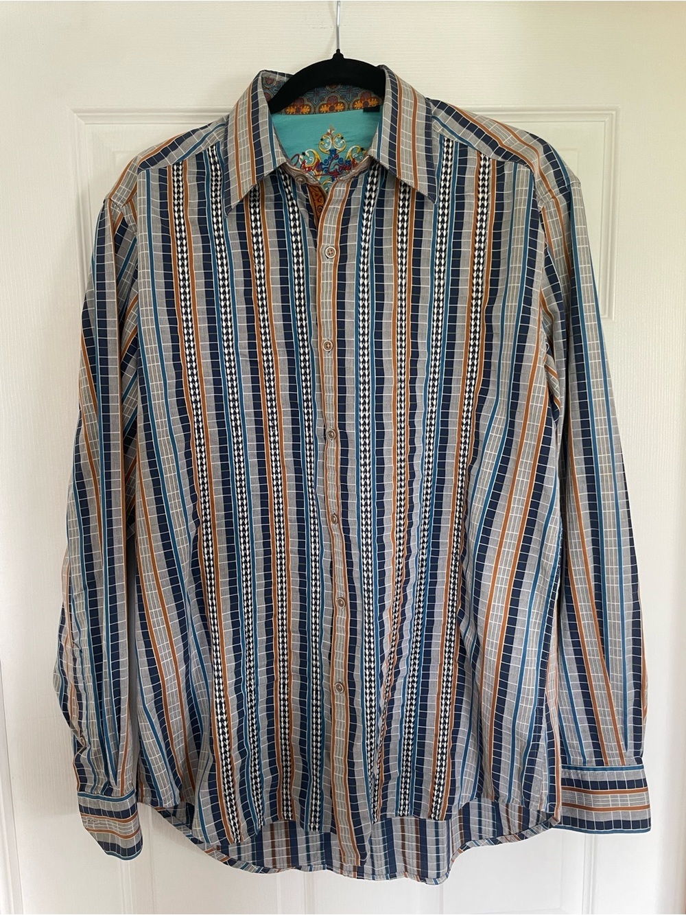 Robert Graham Men's Blue and Brown Striped Long-Sleeve Button-Up Shirt